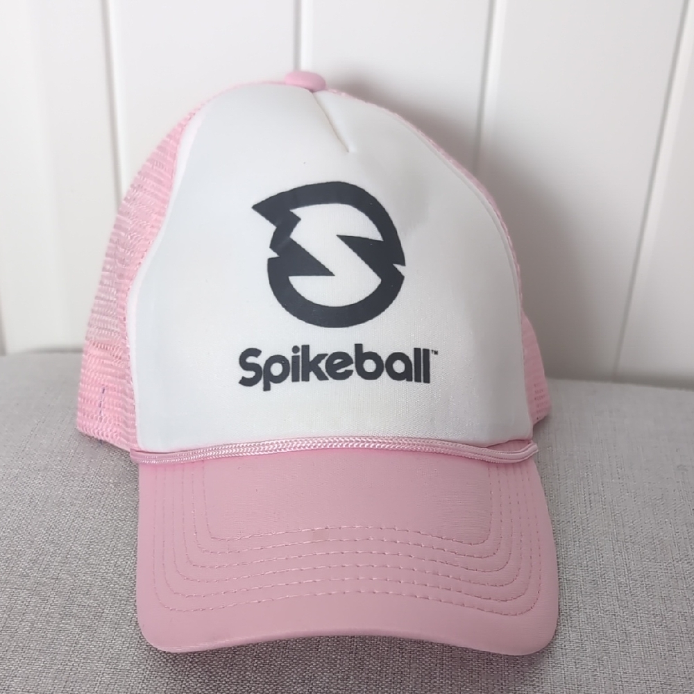 Spikeball Pink And White Trucker Snap Back Rope Hat One Size